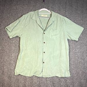 Tommy Bahama Hawaiian Shirt Mens L Green Silk Collared Button Up Original Fit